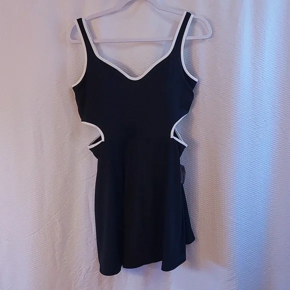 black tennis dress with white trim Black Halter Tennis Dress